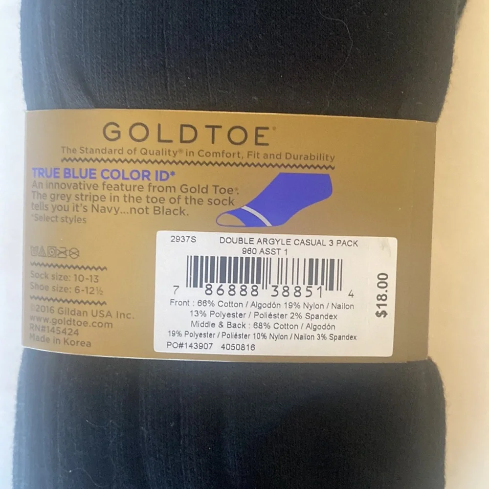 GOLD TOE 3p Casual Fashion Socks Gray Black Ribbed Argyle $18